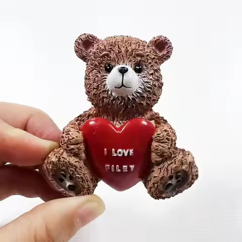 3D Resin Teddy Bear Fridge Magnet Cute I Love Filey Decor Refrigerator Magnet for Home Decor Fun And