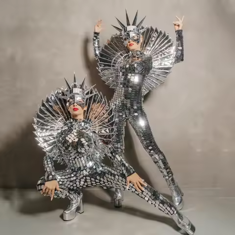 Model Catwalk Show Prop Costume Black Silver Red Wing Backplane Accessories Nightclub Women Singer D