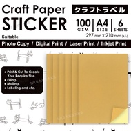 A4 CRAFT / KRAFT PAPER STICKER 100GSM (6 SHEETS)