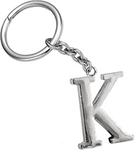 Z710 Alphabet Initial Letter K Charm Keychain Key Ring for Women Girls （Silver）, Silver, 3cm (H) x 2