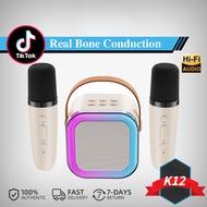 ♥ SFREE Shipping ♥ K12 Mini Outdoor Karaoke Bluetooth Speaker Portable Microphone With Dual Microphone Audio Integrated Microphone Home Wireless Bluetooth Speaker Karaoke Set With RGB Light