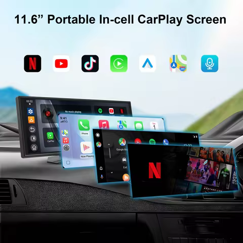 Ezonetronics 11.6'' In-cell touchscreen portable Screen with wireless CarPlay Android Auto pre-load 
