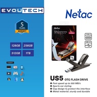 [Evoutech Mall] Netac OTG Flashdisk US5 USB 3.2 + Type C Solid State Flash Drive 128GB/256GB/512GB/1