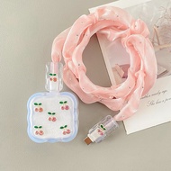 Cute Cherry Case For IPhone Charger Protector Cover 40W Cartoon Charger Head Cover Line Spiral Winde