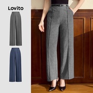 Lovito Elegant Pants Structure Line Pocket Good Texture All Seasons Dark Gray Pants for Women L137ED