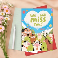 Jumbo A4 Size Funny Cartoon Cow and Horse Bid Farewell Greeting Card for Team Group Class Colleague