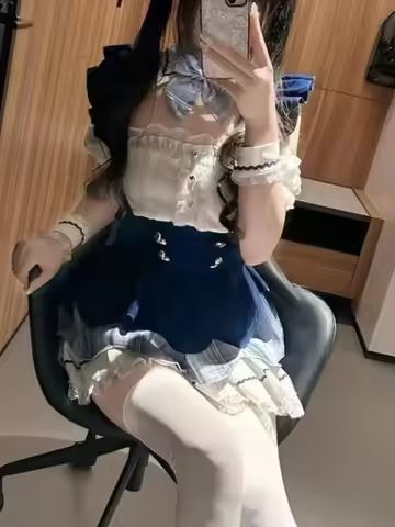 Japanese Y2 Aesthetics 2 Piece Sets Women Gothic Cute Short Sleeve Tops + Suspender Dress Harajuku K