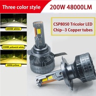 Three-color LED Car Headlight H7H119005Hb39006hb49012h1r2h4 Far Near Light 4300K Warm Yellow 3,000K 