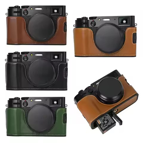 PU Leather Camera Half Body Case Cover for Fujifilm X100V Fuji X100V Battery Opening Base Cover
