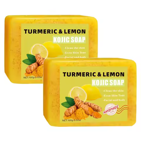1/2PCs Lemon Turmeric Kojic Acid Soap Bar, Turmeric Soap Bar Brighten Even Skin Vitamin E, Gentle Le