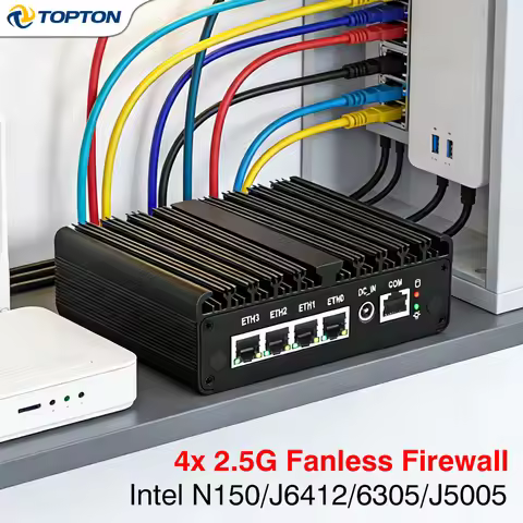 Fanless Mini PC Intel N150 Celeron J6412 J6305 J5005 4×2.5G LAN pfSense OPNsense Industrial Firewall