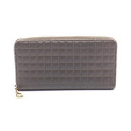 【二手】Celine CELINE圓形拉鍊錢包，飾有 C 字吊飾，大號拉鍊錢包，SAT4118，灰色皮革，絎縫圓形拉鍊錢包，女士款