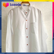 เสื้อเชิ้ตคอจีนผู้ชาย แขนยาว สีขาว ผ้าอ๊อกฟอร์ด
