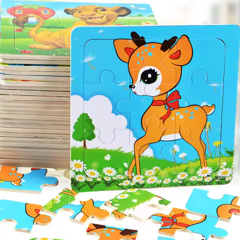 9pcs Kids Wooden Animal Puzzle Cute Cartoon Animal Puzzle Toys Early Educational Montessori Toys for