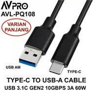 Avpro AVL-PQ108 Type-C to USB-A Cable USB 3.1C Gen2 10gbps 60w BLACK