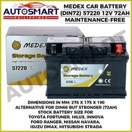 ⚾︎ ✁ ☾ Medex Car Battery DIN72 57220 12V 72AH Maintenance Free for Toyota Hilux/Innova/Fortuner/Nav