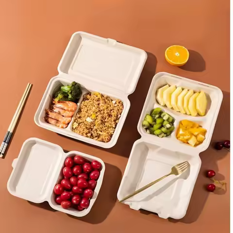 50pcs Disposable Biodegradable Packaging Box Pulp Fast Food American Burger Box with Cover Multifunc