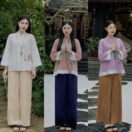 [Type 1]Pagoda outfit, blue dharma outfit, kate dress, cross-over, elegant Dinh embroidery - 2CE TWO