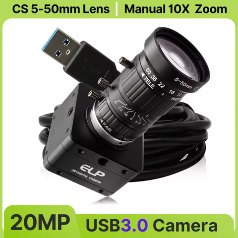 ELP High Resolution 20MP USB3.0 Camera Type-C Interface Varifocal CS 5-50mm Lens 10X Zoom 1/1.8 AR20