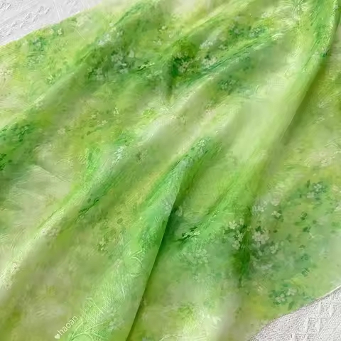 Cyan Green Chinese Jacquard Print Fabric Qipao Dress Embroidery Spring Fashion Designer Background D