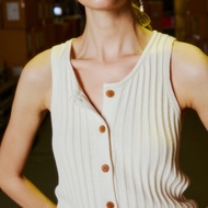 knitCircle-BEST REGARDS Top (4 Colors) Office collection Knitted Sleeveless Shirt Front Slit With Bu