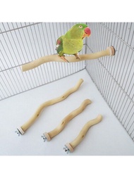 隨機風格的鸚鵡站立架,天然龍木鳥棲,彎曲實木柱立架,滾輪,棒,牙齒打磨工具