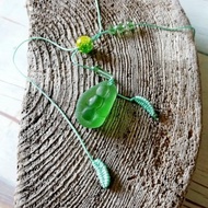 Sea glass Pea Pod pendant豌豆莢長項鍊Gift for her串珠項鍊首飾吊墜 海廢飾品創意 七夕情人節Girlfriend gift