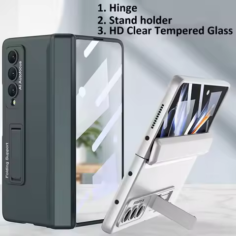 GKK Magnetic Hinge Case For Samsung Galaxy Z Fold4 Fold3 Fold 4 3 Tempered Glass Bracket Matte Plast