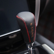 Leather Car Gear Head Shift Knob Cover for Nissan X-trail Xtrail Rogue T32 2014-2020 AT Gear Shift Collars Accessories