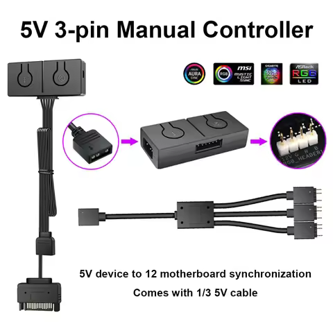 5V/3pin ADD-RGB To 12V/4PIN Adapter Sync with Motherboard 5V ARGB To 12V RGB Converter Built-in 50 C