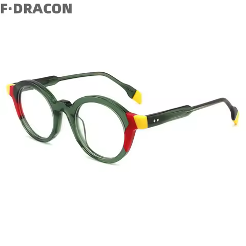 F·DRACON Plate Glasses Frame Fashion Splicing Round Men And Women's Glasses Frame Retro Optical Pres
