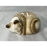 Latte-Colored Sleeping Cat Wooden Doll Made Of Real Wood Acacia (Lucky Wood)