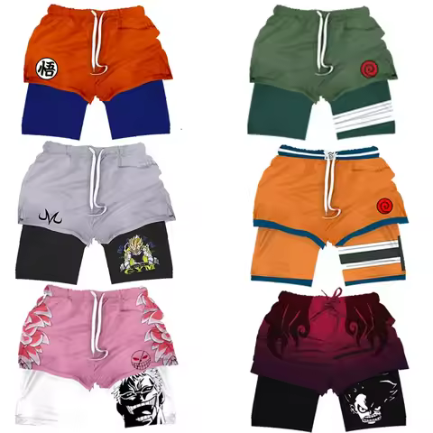Anime Gym Shorts Men Women Dragon Ball NARUTO One Piece 3D Print 2 in 1 Quick Dry Breathable Sports 