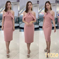 [พร้อมส่ง] [LUXURY707] เดรสทรงสอบ เปิดบ่า แต่งสายมุก (LX1105)