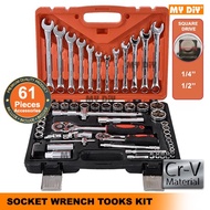 DECKER 61pcs Tools Set Ratchet Box Socket Set 61pcs 1/2" & 1/4" Dr Socket Wrench Set Spanner Set