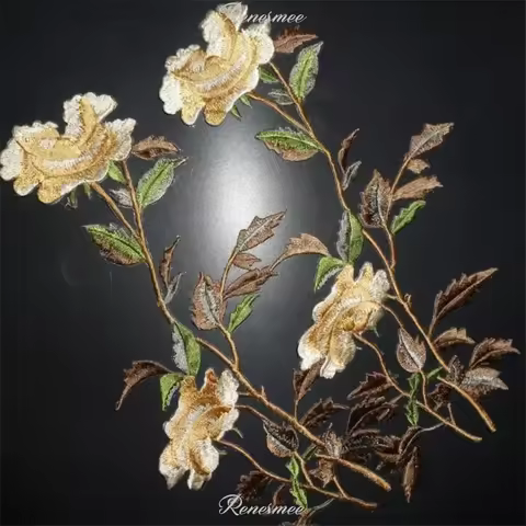1Pc 13.5X23.5cm Yellow Rose Applique Clothing Embroidery Patch Fabric Sticker Iron On Patch Craft Se