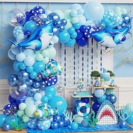 Under the Sea Party Decorations 155Pcs Blue Green Shark Balloon Arch Garland Kit with Shark Clownfish Foil Balloons for Shark Week Ocean Animals Theme Kids Boys Birthday Party Baby Shower Supplies