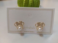 米妮頭金飾造型珍珠耳針