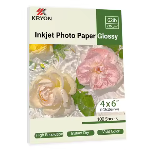 KRYON 230gsm 100 Sheets Single Side Thin Paper Glossy Photo Print Inkjet 4x6" Inch 62lb DIY Picture