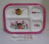 Dora 朵拉 四格餐盤/兒童餐盤(美耐皿)附湯匙+叉子