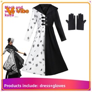 Cruella de Vil Cosplay Dress - 101 Dalmatians Stage Costume - In Stock