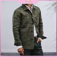 [ER] Western Style Men Coat Men Jacket Coat Stylish Men's Plaid Print Jacket Trendy Lapel Coat for C