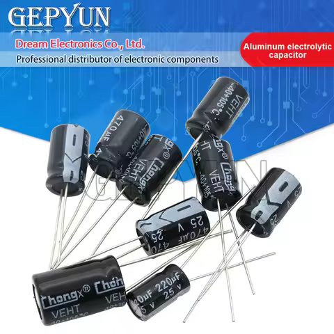 50PCS Aluminum electrolytic capacitor 10V 16V 25V 35V 50V 100V 0.1UF 0.22UF 2.2UF 4.7UF 10UF 22UF 47