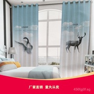 Manufacturer Direct Digital Printed Curtains Nordic Simple Curtains Leaf Green Plant Bedroom Bay Win