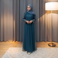 Dress Keisya Silk mix tile Gamis Brokat Pesta Hijau Botol Trend Fashion gamis dewasa terbaru 2025