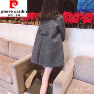 YQ Pierre Cardin（pierre cardin）Small Loose Woolen Coat Women's Black Cloak Mid-Length Woolen Coat Padded Coat Women's Ko