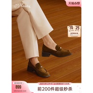 73hours Women's Shoes Fengdi Movement Spring Autumn British Style Retro Small Leather Shoes Brown Lo