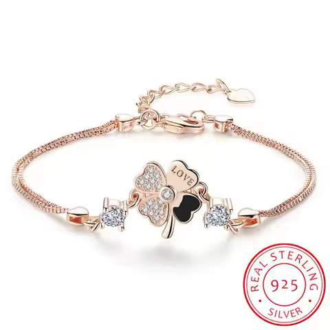 Sweet Simple Micro CZ Lucky Four Leaf Flower Bracelet For Women Girl Gift 925 Sterling Silver Zircon