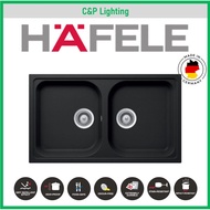 Hafele Granite Double Bowl Top / Under Mount Kitchen Sink (Black) 570.35.380