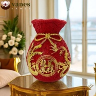 VANES Lucky Bag Vase, Chinese Style Money Bag Shaped Blessing Bag Vase, Gift Gold Resin Red Dried Flower Vase Spring Festival